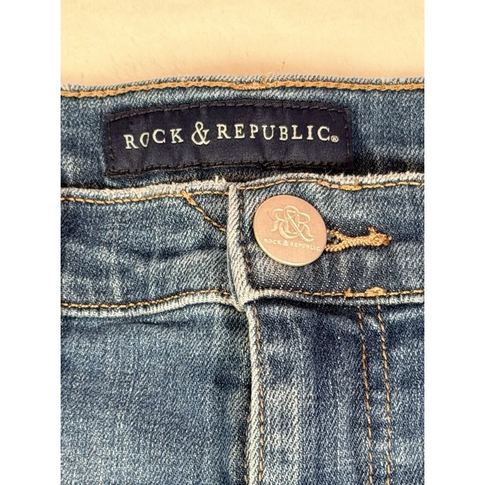 Rock & Republic Kashmiere Ankle Distressed Star Patch Jeans Sz‎ 8M